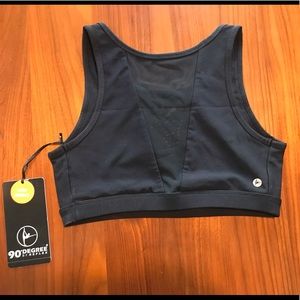 Black mesh high neck sports bra